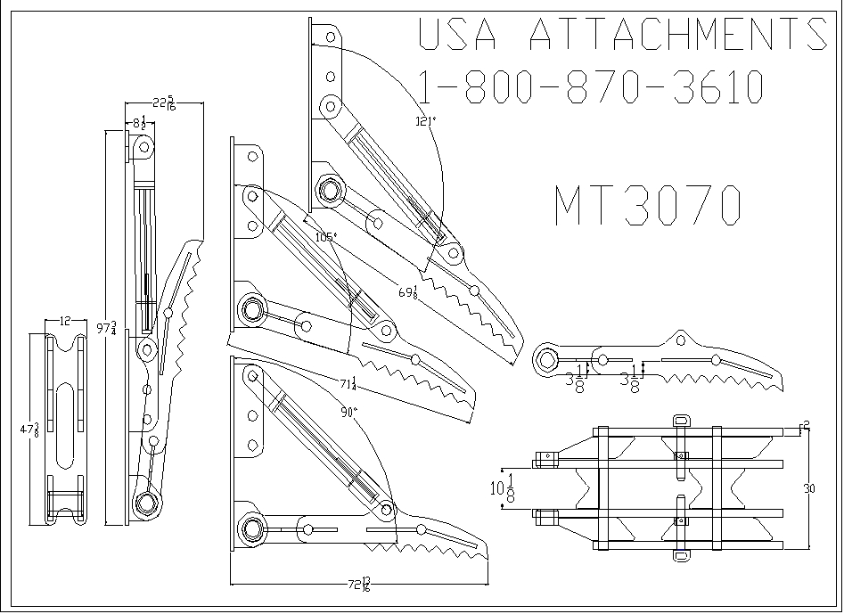 MT3070 Excavator Thumb Line Drawing