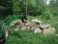 Deere mini backhoe farm tractor with mt824 thumb moving stone